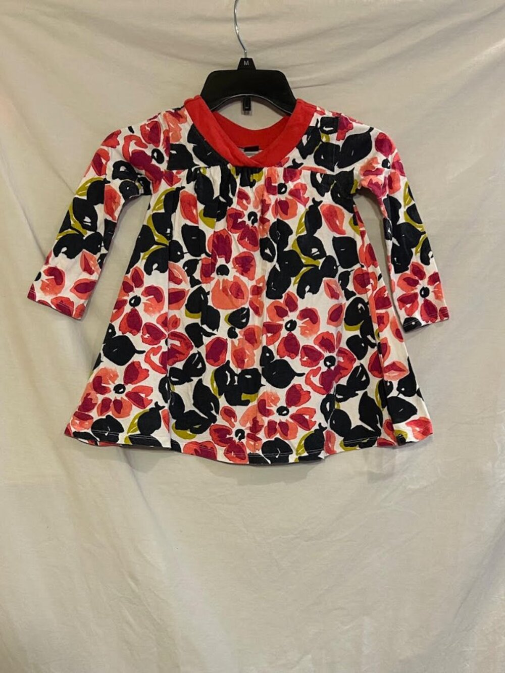 Tea Collection Girls 4 Red Vibrant Floral Cotton Long Sleeve Play School Dress